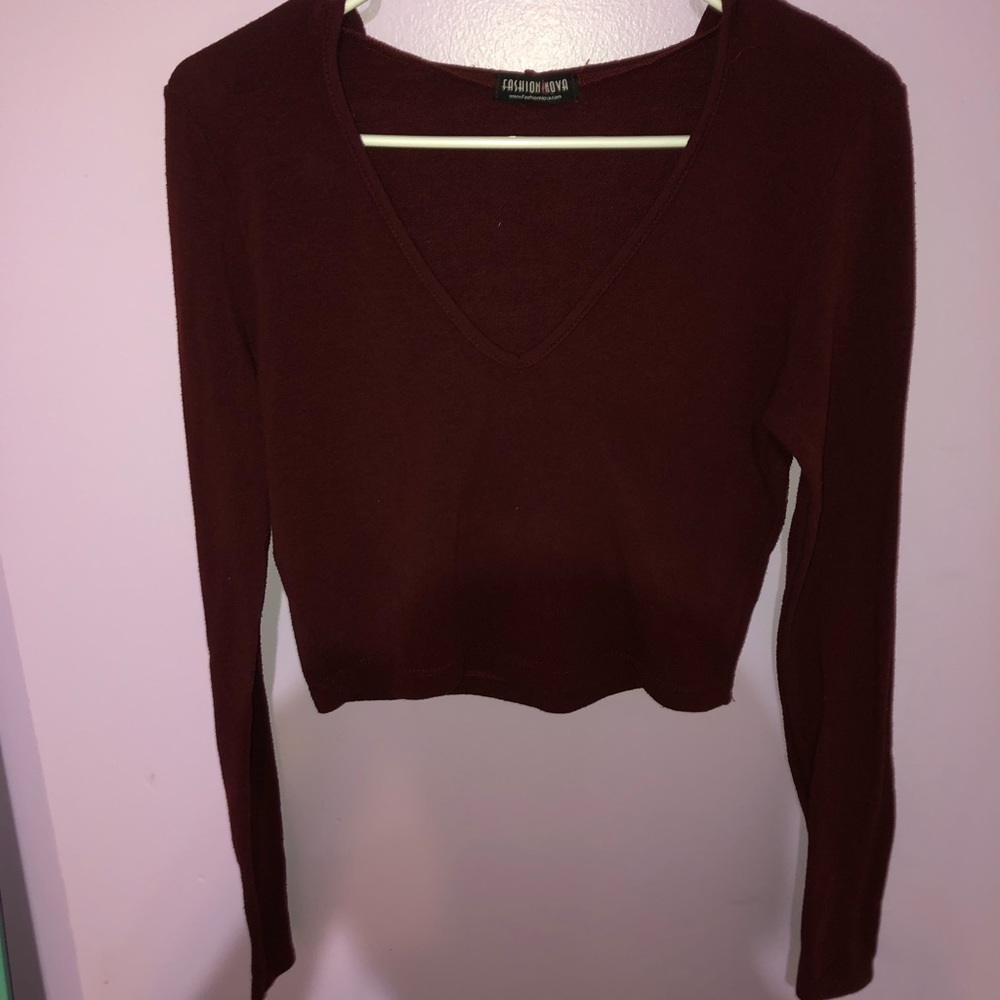 Long Sleeve Burgundy Crop